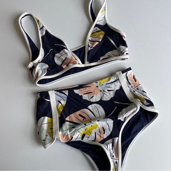 L*Space Blue, Yellow, Pink Palm Leaf High Waisted Bikini - Picture 5 of 13